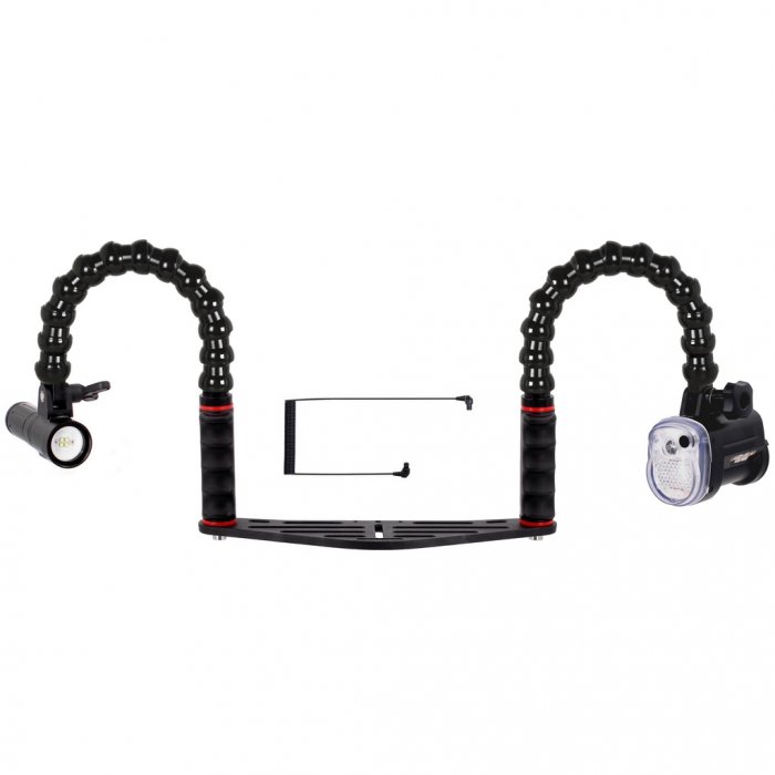 Pack Platine pour caisson photo avec Flash Sea and Sea YS-03 et Câble Fibre Optique Lampe Vidéo SCUBALAMP PV22 2000 LUMENS