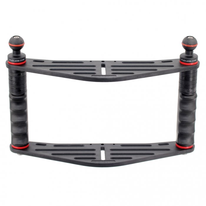 Doppel Kameraschiene für Unterwassergehäuse mit Doppelgriff und Kugel 25 mm