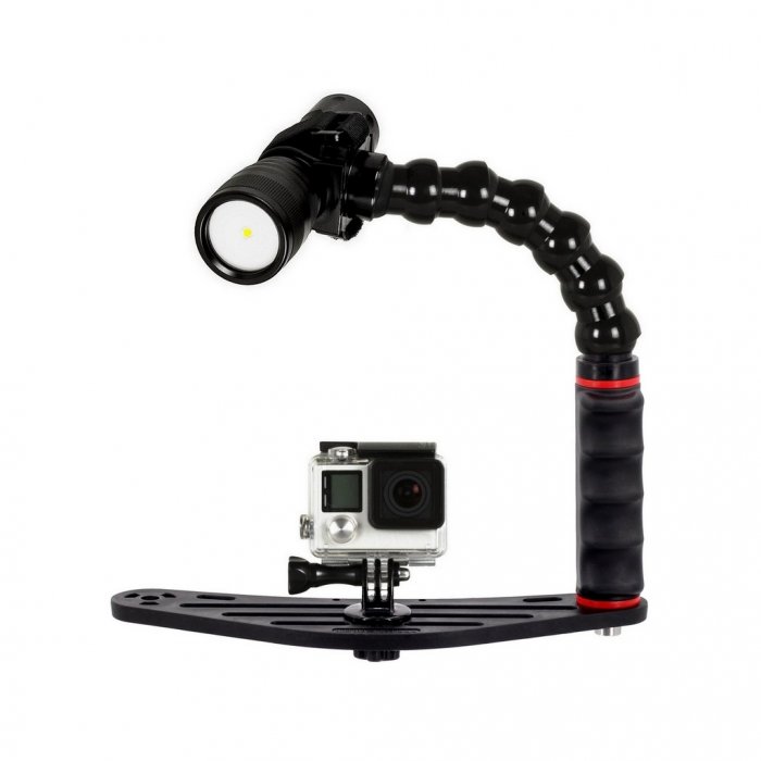 Underwater Tray With Single Handle and Flex Arm Universal Lights Adapter for Action Camera - GoPro