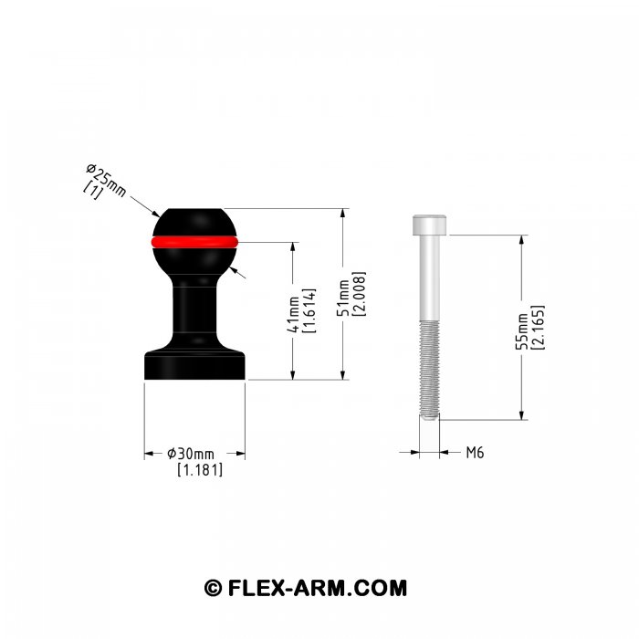 1-inch ball with M6  Thread