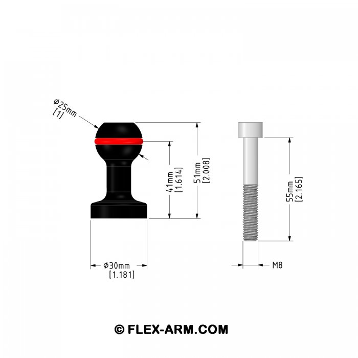 1-inch ball with M8 Thread