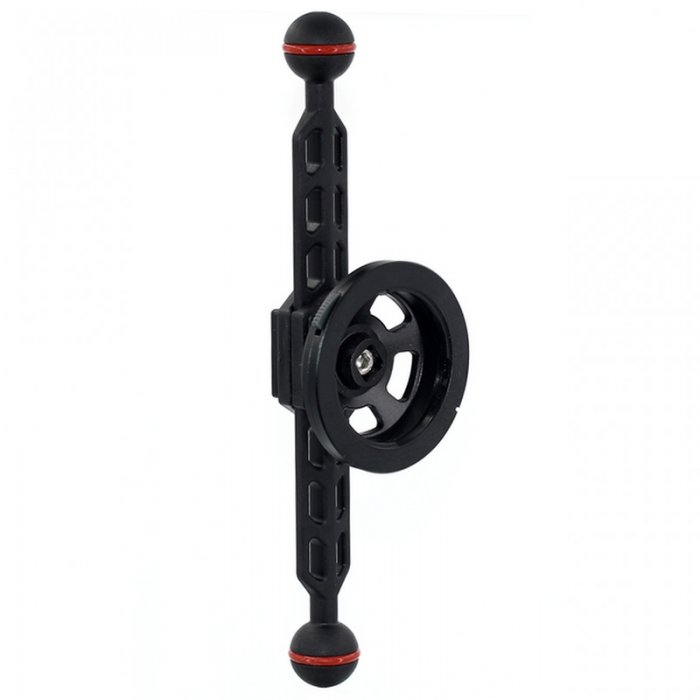 Plastic Carbon Bras avec Boule 25 mm Long 24 cm et Porte Objectif QRS-02-MBP