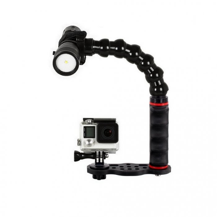 Platine GO-TRAY V6 Poignée et Bras Flexible avec Support Lampe Complète pour Caméra GoPro