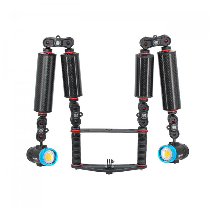 Unterwasser Tray Schiene für Gopro mit 4 Arme Carbon und 2 Weefine Solar Flare 14000 Lumens - PRO