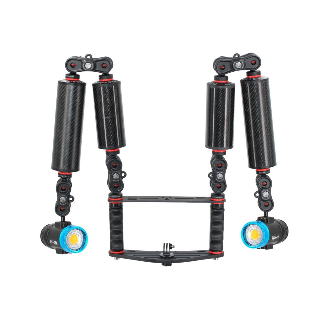 Underwater Camera Tray with 4 Carbon Arms and Weefine Solar Flare 14000 Lumen - PRO