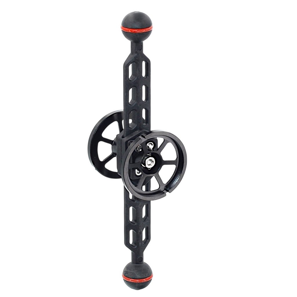 Plastic Carbon Bras avec Boule 25 mm Long 24 cm et Double Porte Objectif M52