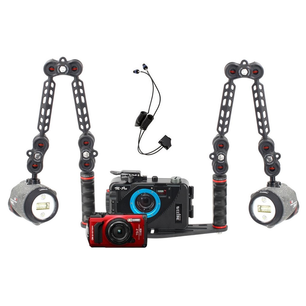 Olympus OM System Tg7  + Custodia Weefine WFH-TG PRO + Doppio Flash AOI Q1i Pack Fotografia Subacquea